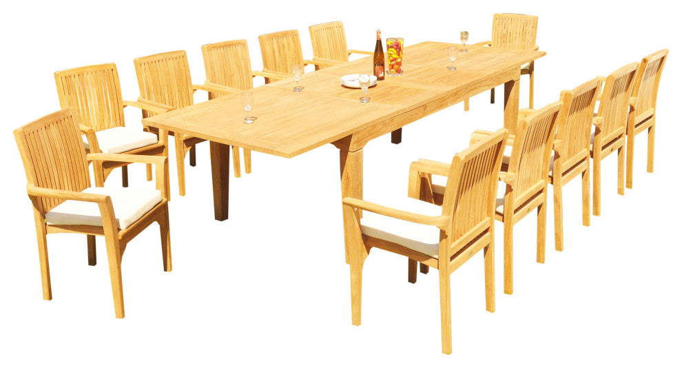 13-Piece Outdoor Teak Dining Set: 122" Rectangle Table 12 Lua Stacking Arm Chair