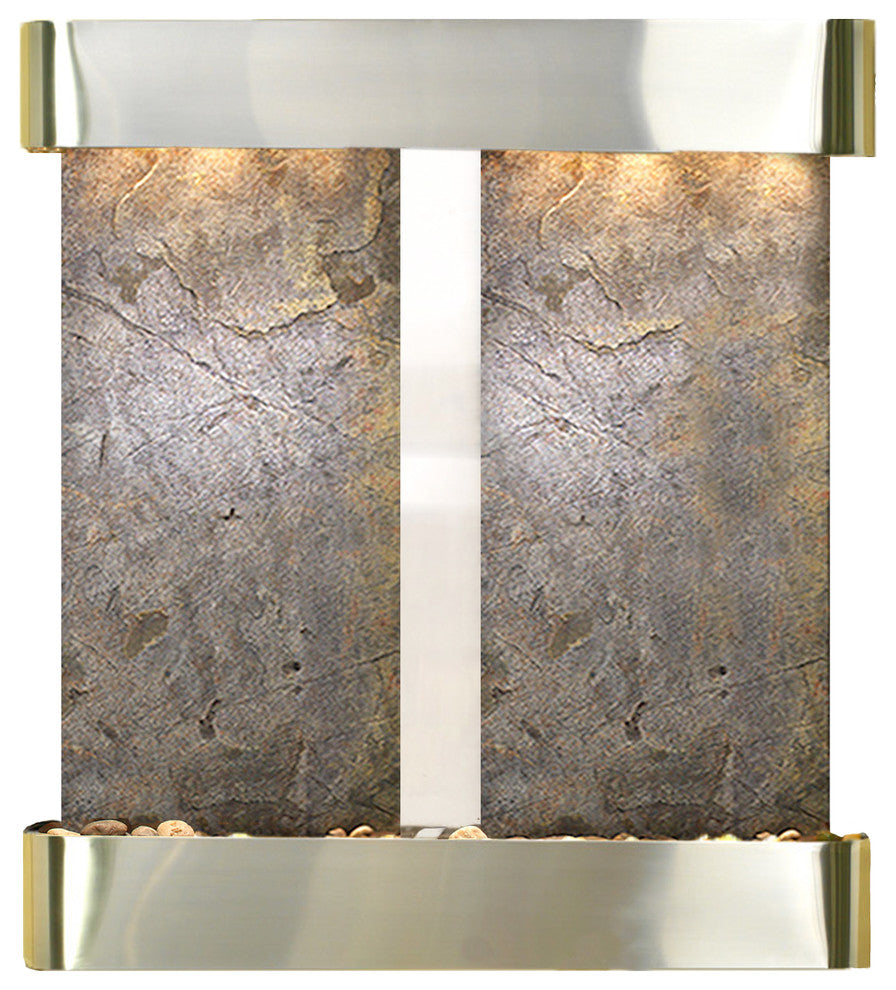Aspen Falls Water Fountain, Green Featherstone, Stainless Steel, Round