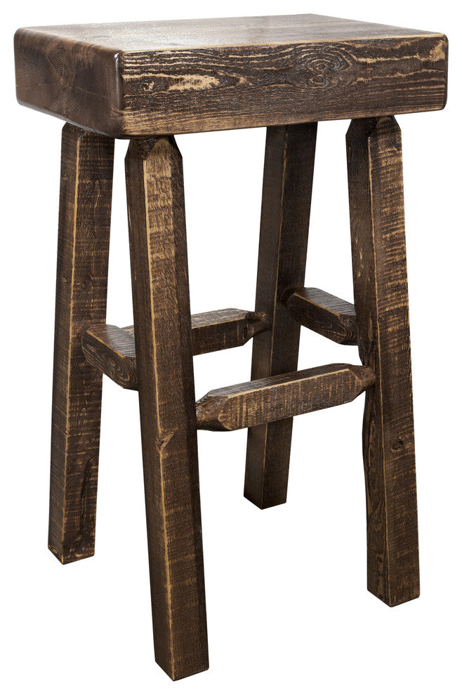 Homestead Collection Half Log Barstool, Stain and Clear Lacquer Finish