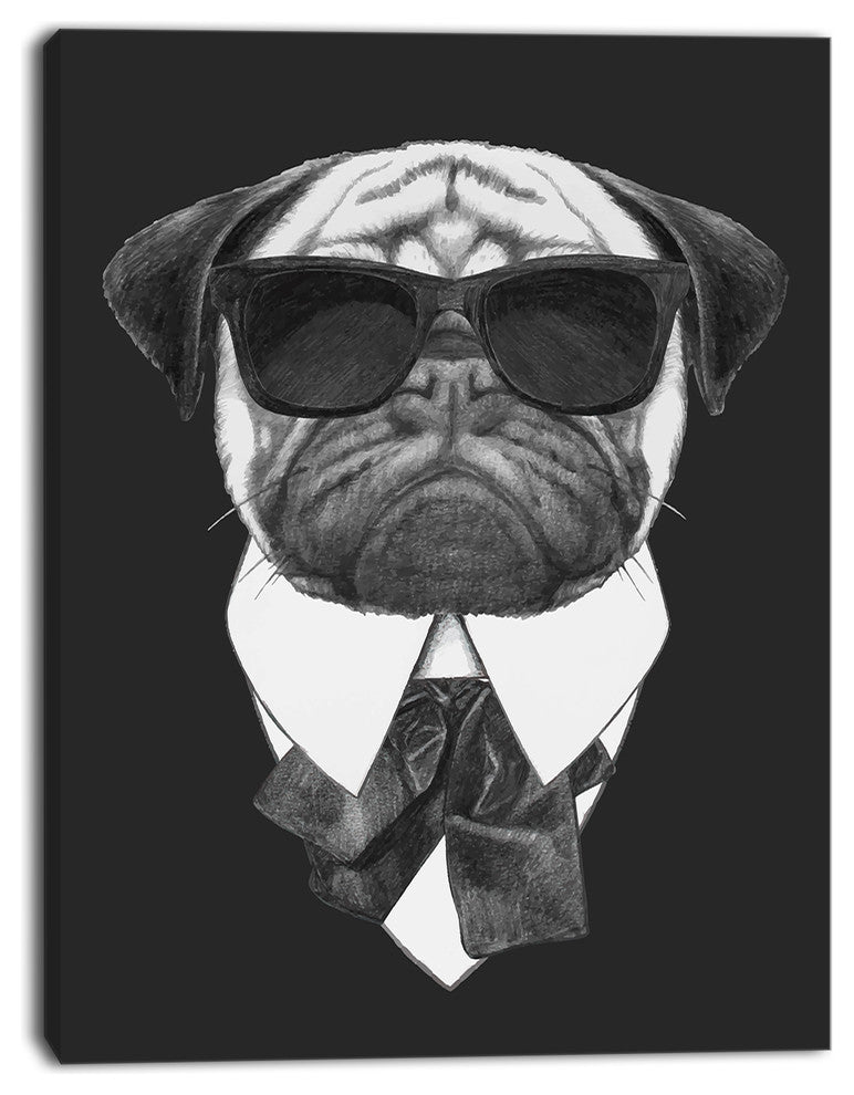 Funny Dog with Black Glasses, Animal Canvas Art Print, 28"x60"