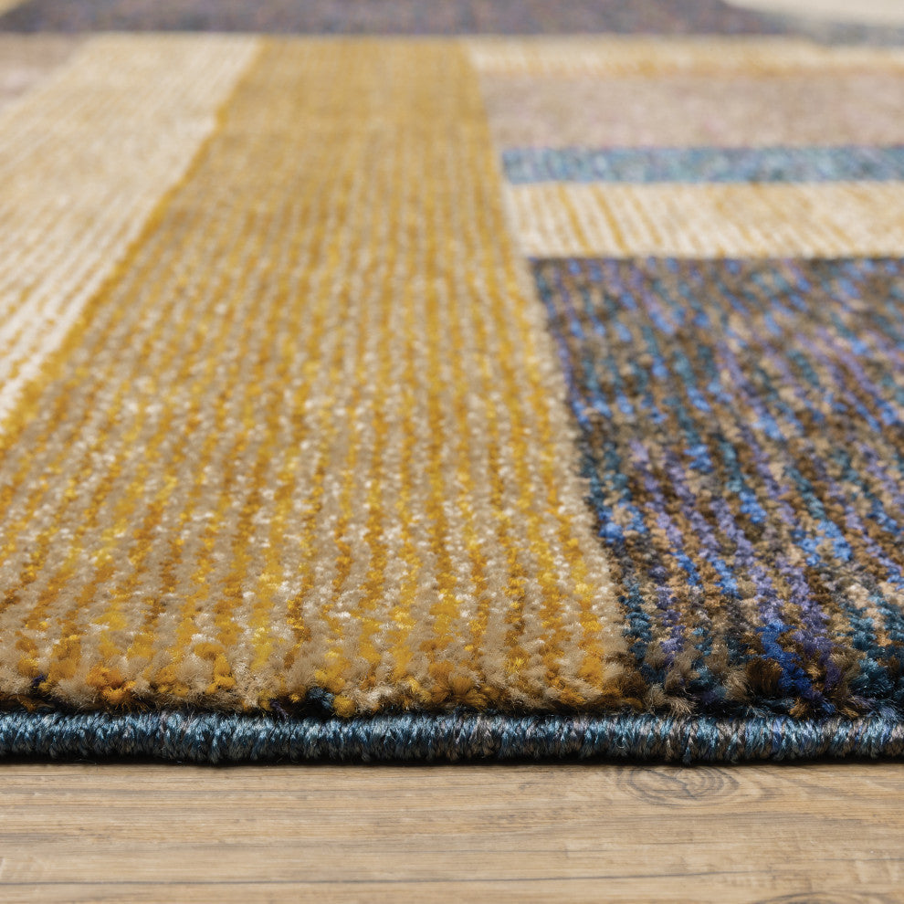 Sadie Deco Inspiration Geometric Gold/Blue Area Rug, Gold/Blue, 3'3"x5'2"