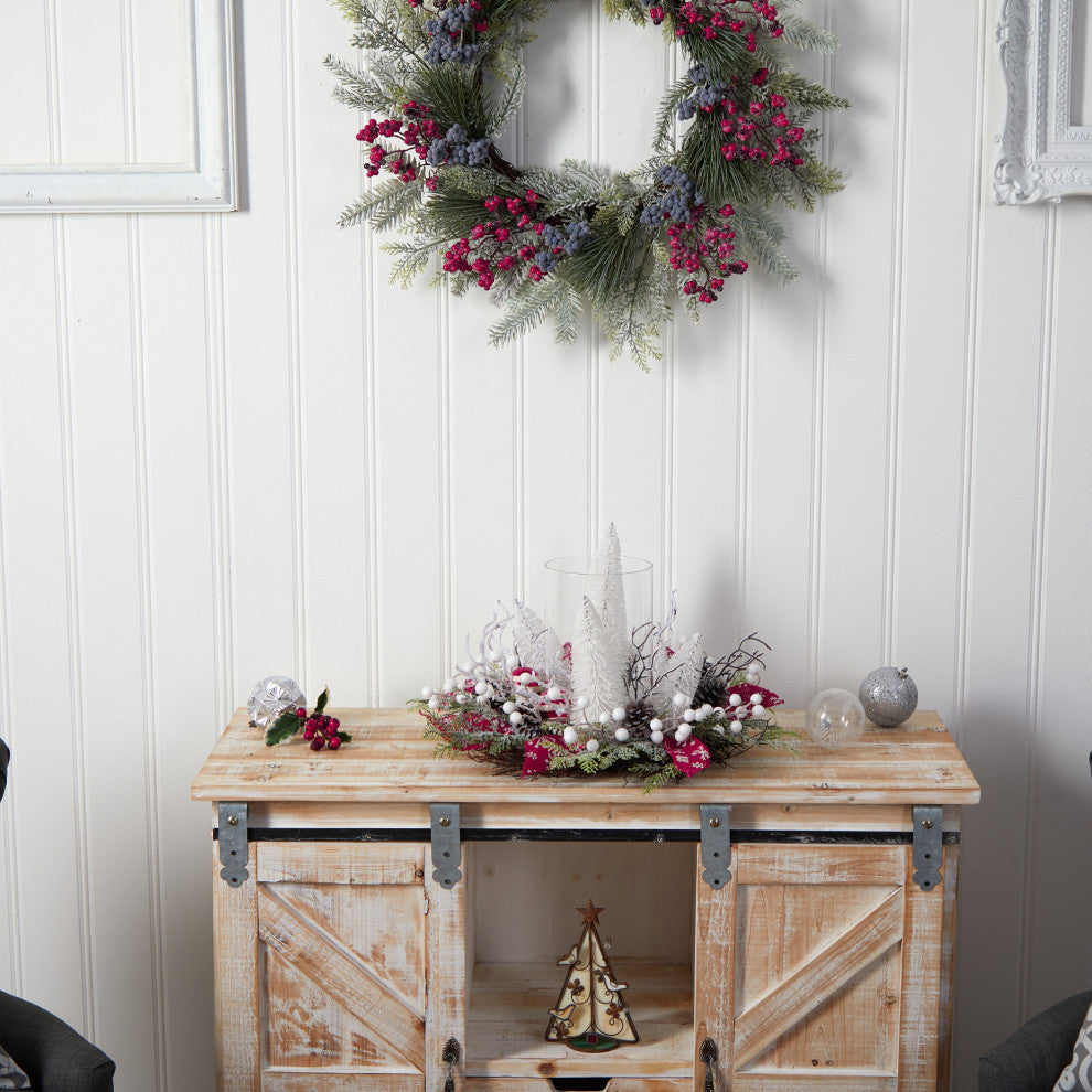 15" Holiday Lighted Forest Candle Holder Table Christmas Artificial Arrangement