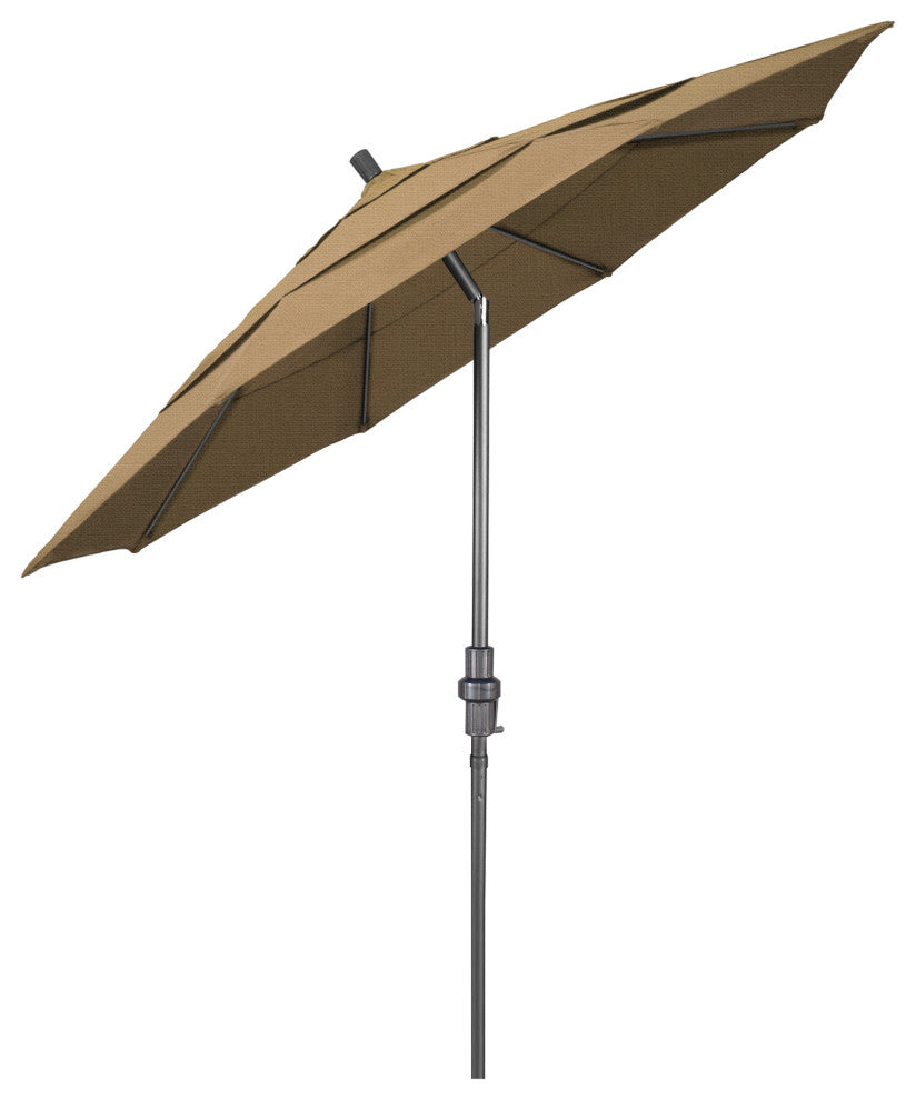 11' Grey Collar Tilt Lift Fiberglass Rib Aluminum Umbrella, Olefin, Straw
