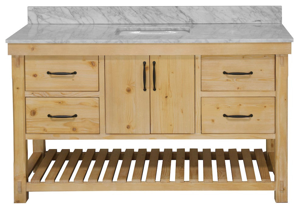 Birmingham Bathroom Vanity, Drift Wood, 60", Carrara Marble, Single Sink