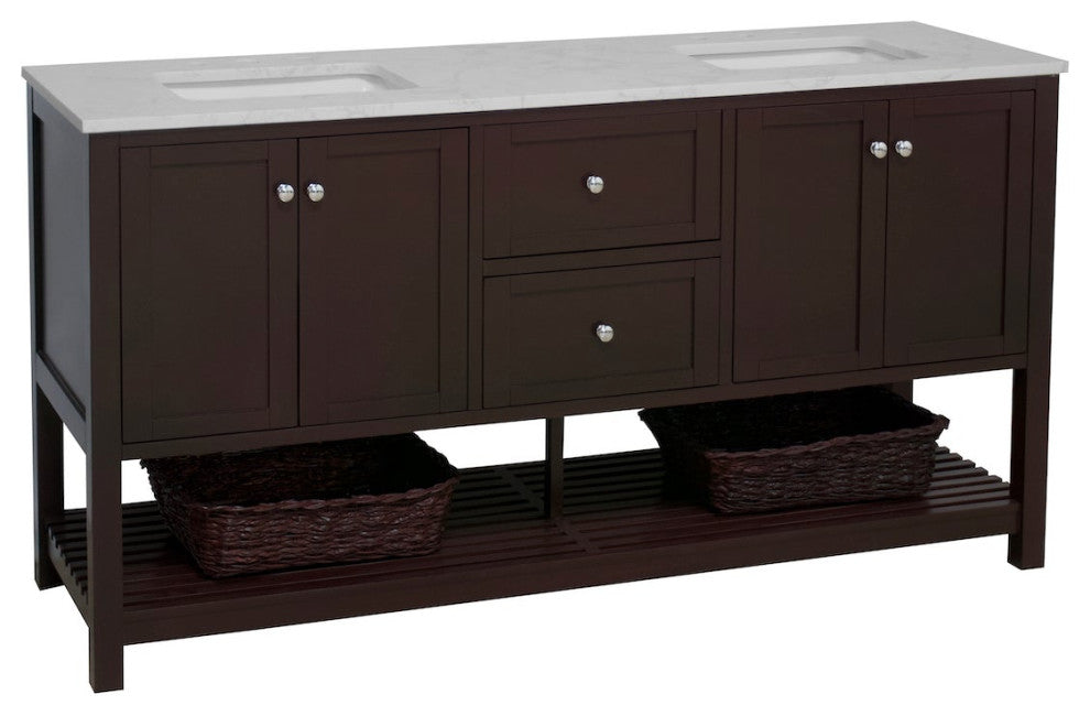 Kitchen Bath Collection Lakeshore 72" Double Vanity, Chocolate, Engineered Carrara