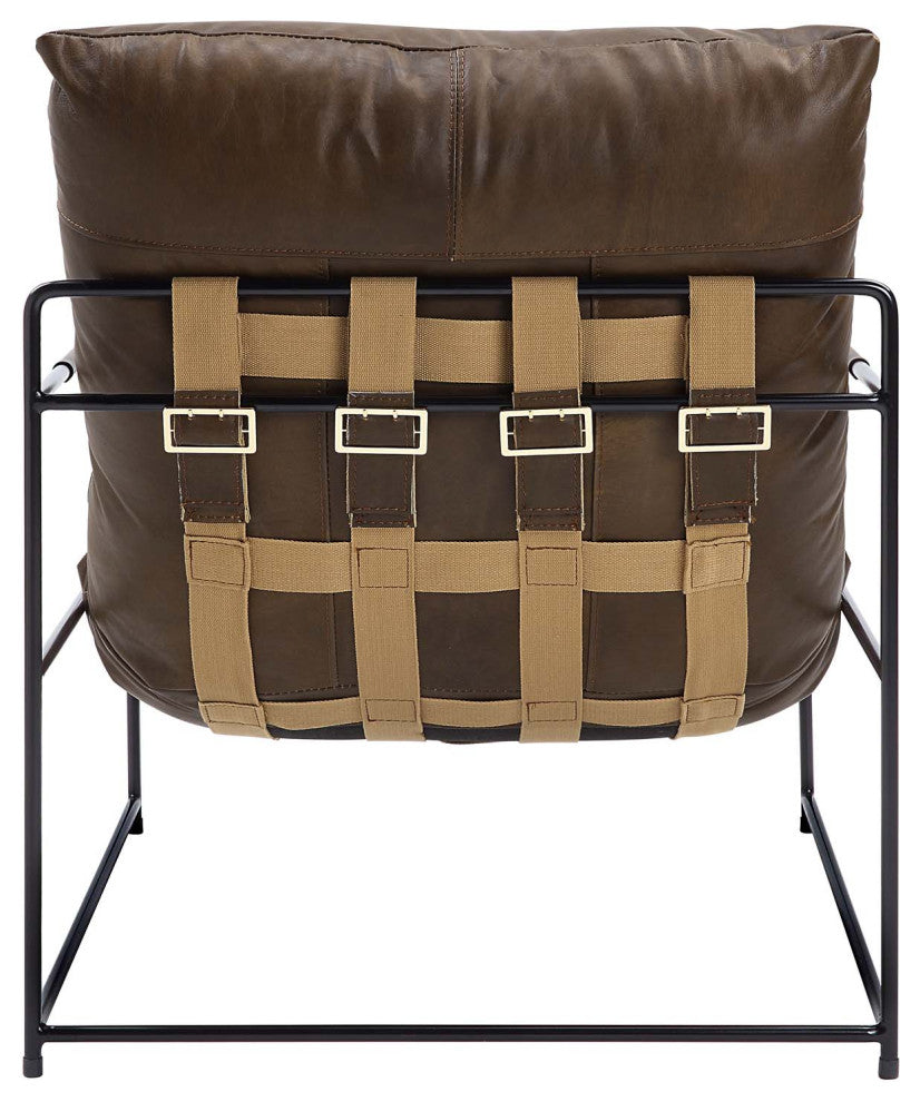 Metal Frame Accent Chair With Saturn Leather Cushion