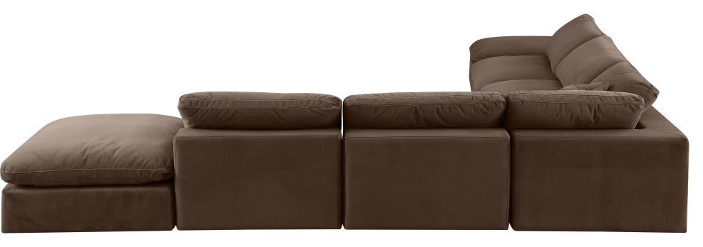 Comfy Upholstered L-Shaped Modular Sectional, Brown, 7-Piece: 4 Armless Chair, 1 Corner Chair, 2 Ottoman, Velvet