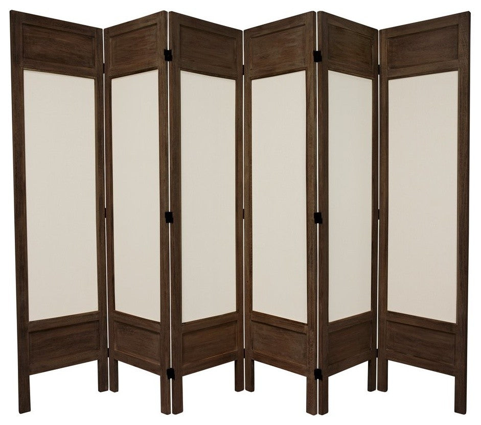 5 1/2' Tall Solid Frame Fabric Room Divider, Burnt Brown, 6 Panel