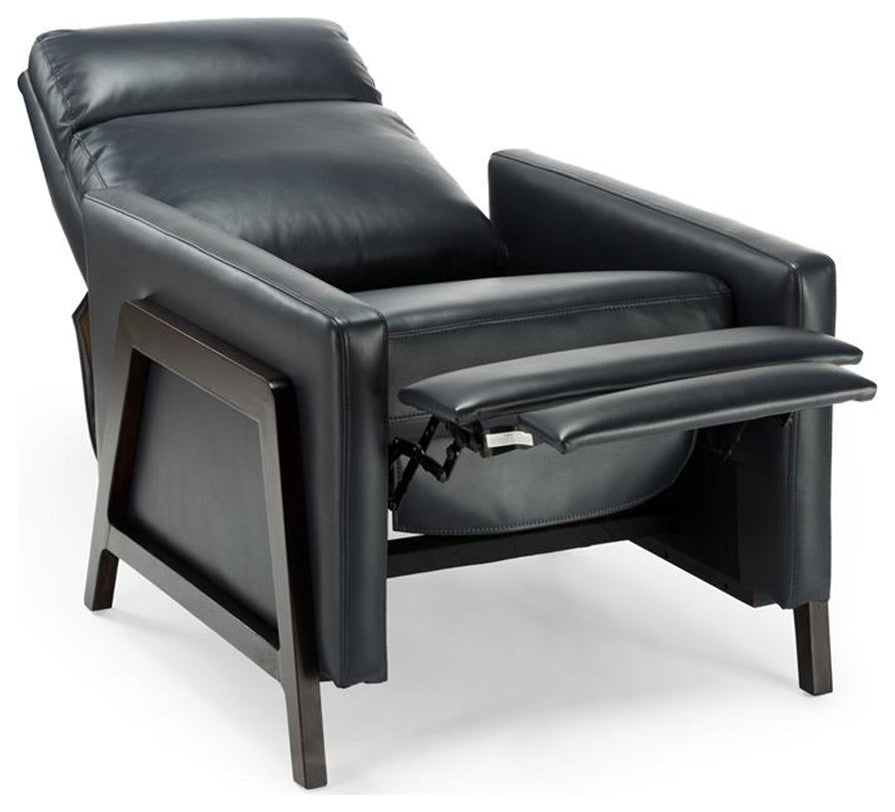 Bowery Hill Mid-Century Push Back Faux Leather Recliner in Midnight Blue