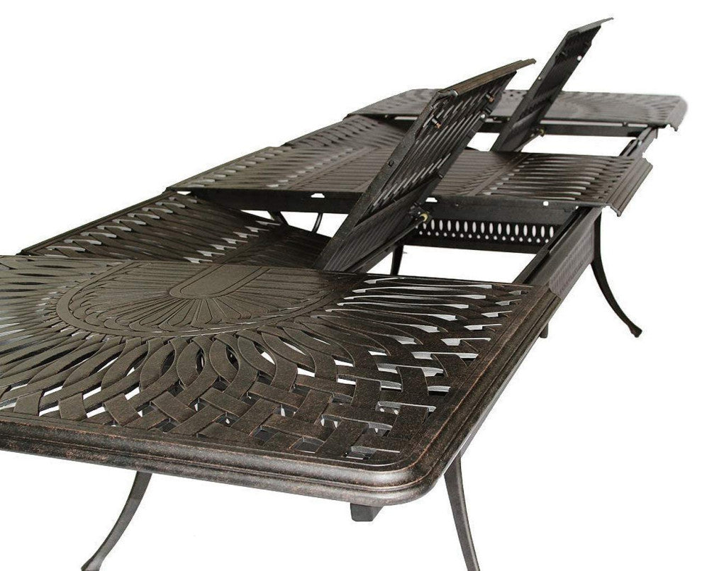 Palm Tree cast aluminum furniture 15-piece outdoor dining set extendable table