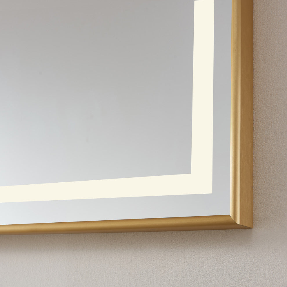 Horizontal Rectangular LED Wall Mount Bathroom Mirror, Gold, 72"