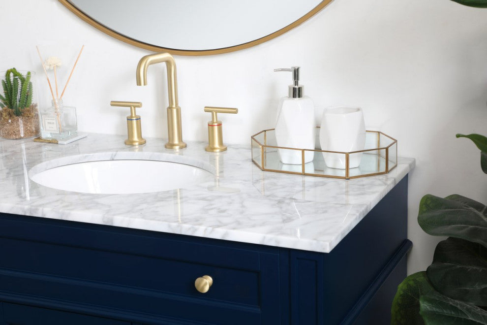 Home Living Vanity with Carrara White Marble Countertop, Blue, 42", Single Sink