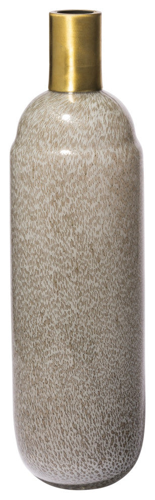 15" Cream Brown and Gold Glass Vase