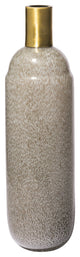 15" Cream Brown and Gold Glass Vase