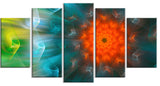 Multi Color Fractal Petals Dandelion, Floral Canvas Art Print, 60"x32", 5 Panels
