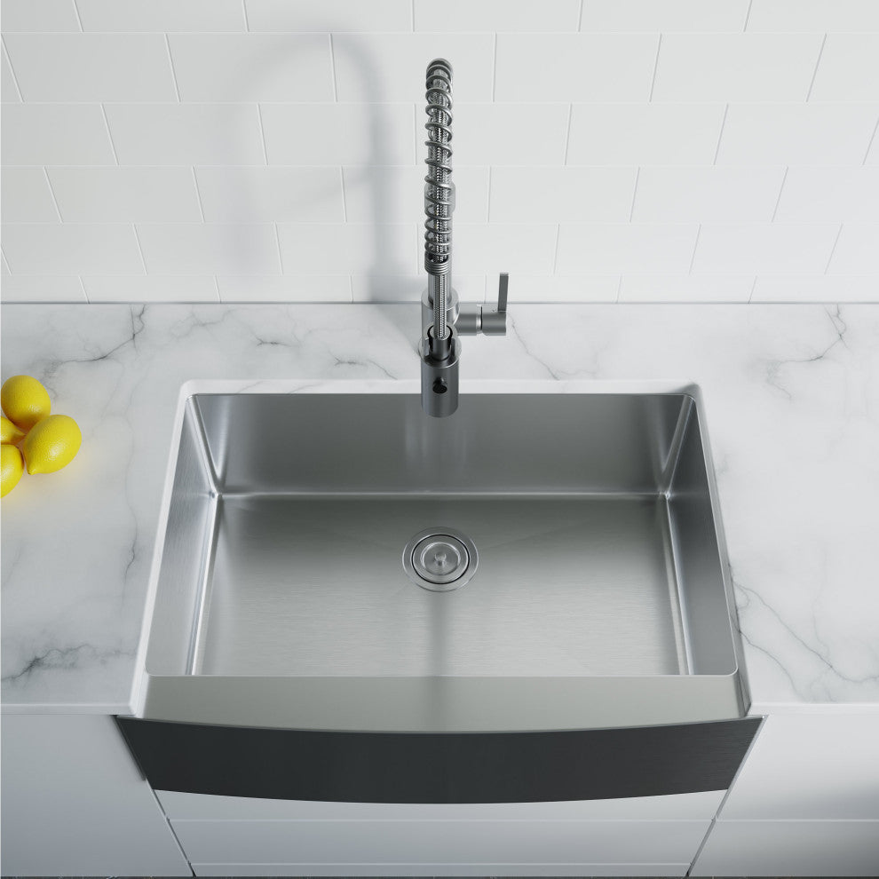 Dowell Apron Farmer Undermount Single Bowl Stainless Kitchen Sink - Small Radius, 27w X 16l X 9d