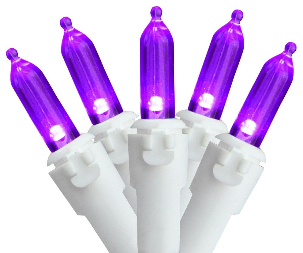 Set of 50 Purple LED Mini Christmas Lights 4" Spacing - White Wire