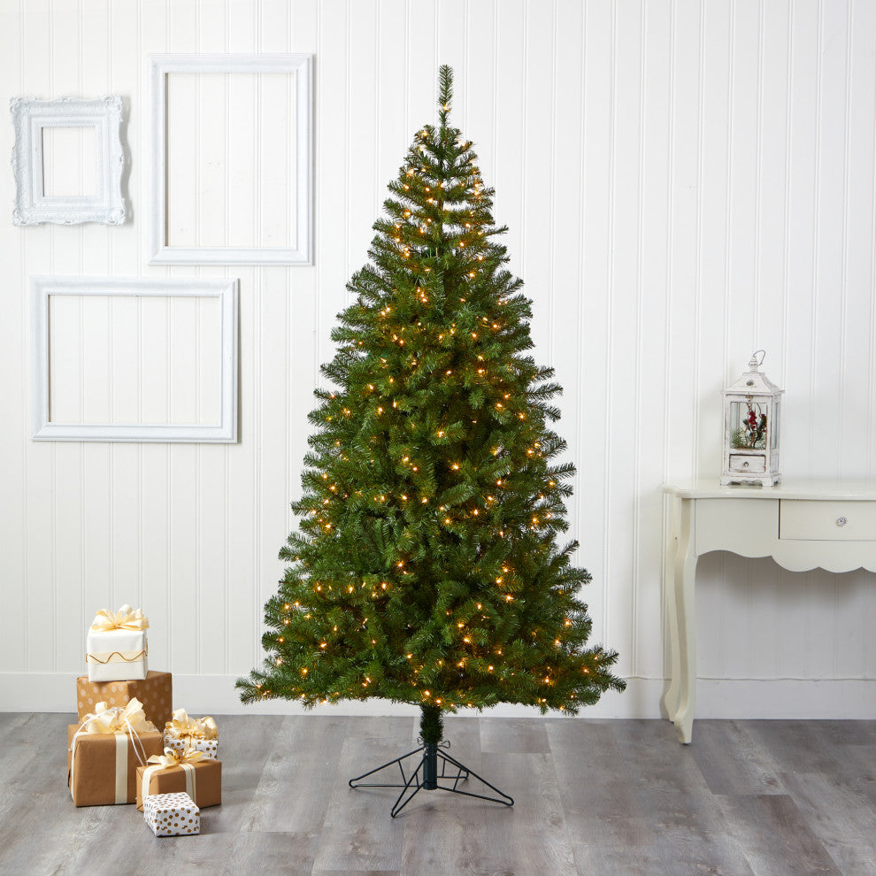 7' Springfield Faux Xmas Tree W/ 400 Warm Clear Lights and 916 Bendable Branches