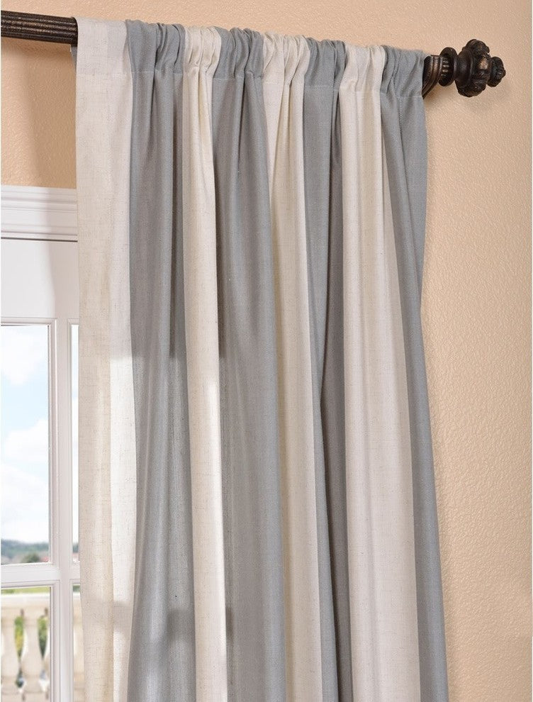 Del Mar Gray Linen Blend Stripe Curtain Single Panel, 50"x84"
