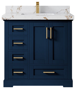 Boston 36" Center Sink Bath Vanity in Navy Blue 2" Viola Brown