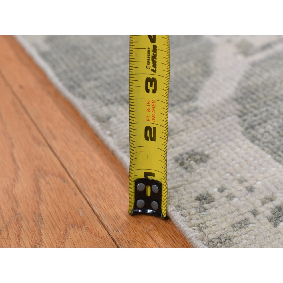 Gray Oushak Repetitive Botteh Design Pure Wool Hand Knotted Rug 5'10" x 9'