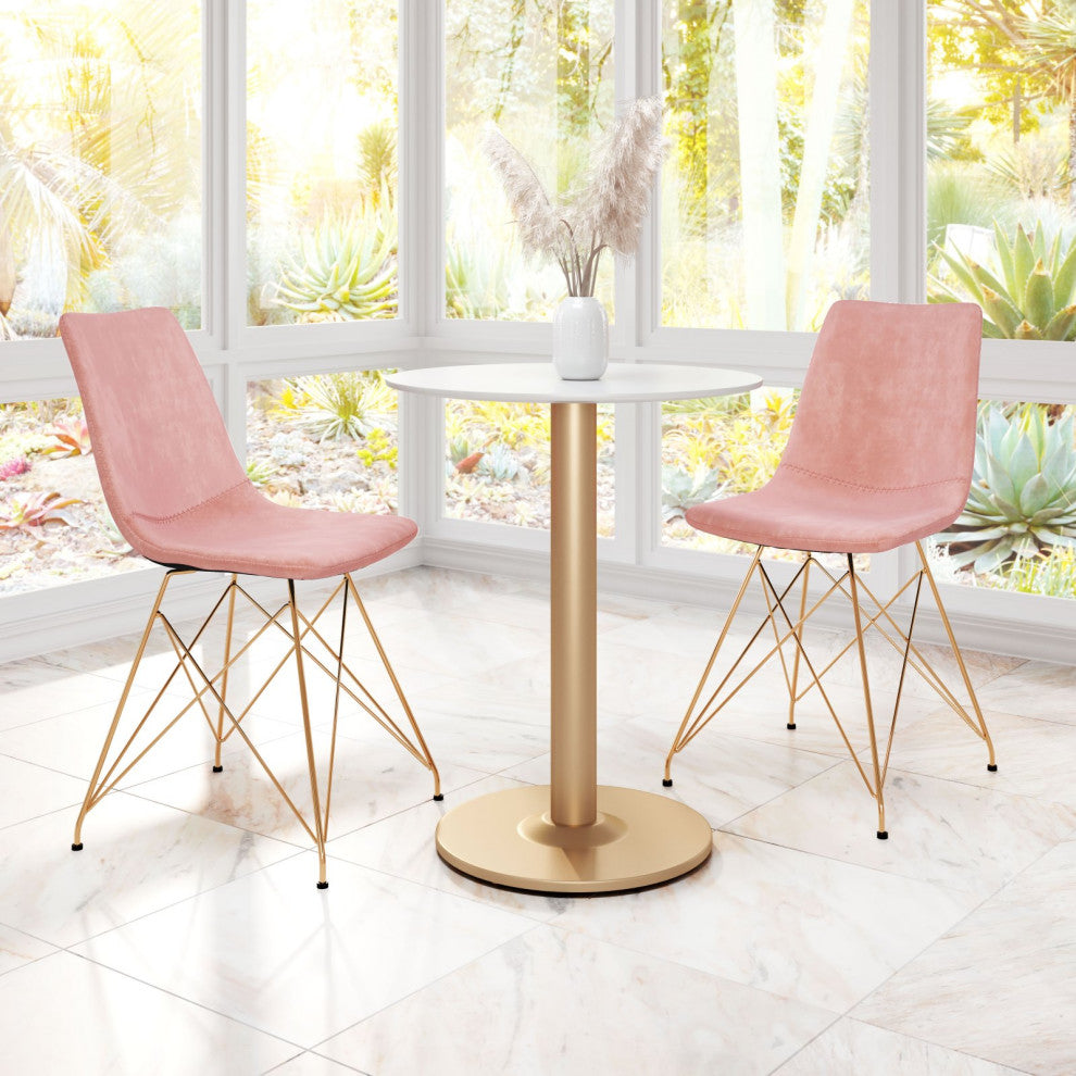 Dining Chair, Set of 4, Steel Metal, Fabric, Pink, Gold, Bar Kitchen Pub Bistro