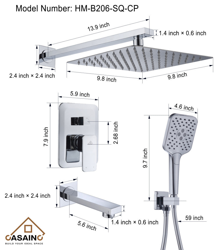 9inch Shower System Brushed Nickel Dual Head Waterfall Shower Bar System, Chrome