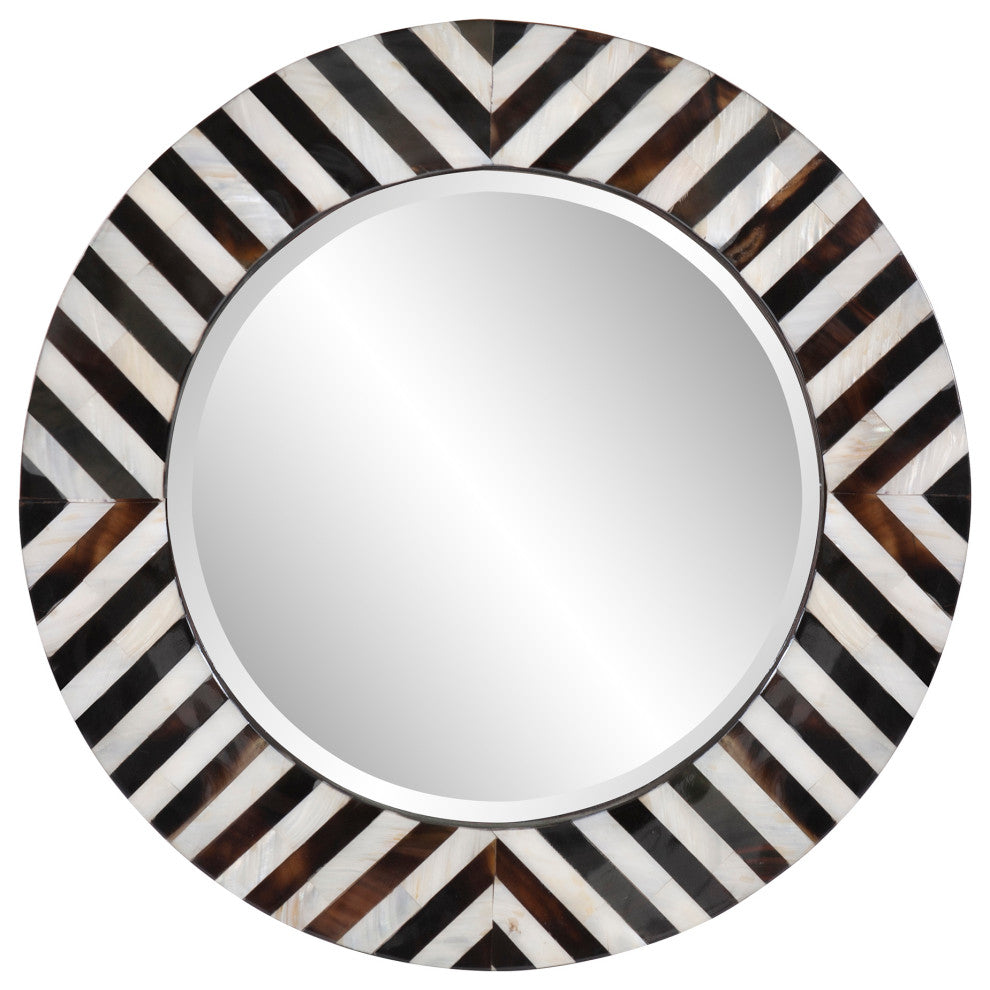 Julianna Round Horn and Shell Tiled Mirror