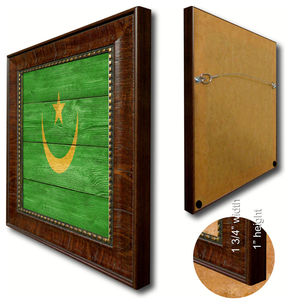 Mauritania Country Textured Flag Print With Brown Gold Frame, 19"X27"
