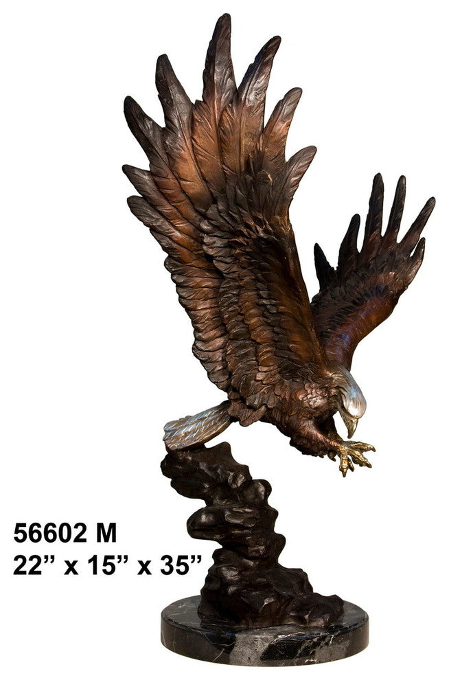35" Swooping Eagle With  Marble Base Sculpture