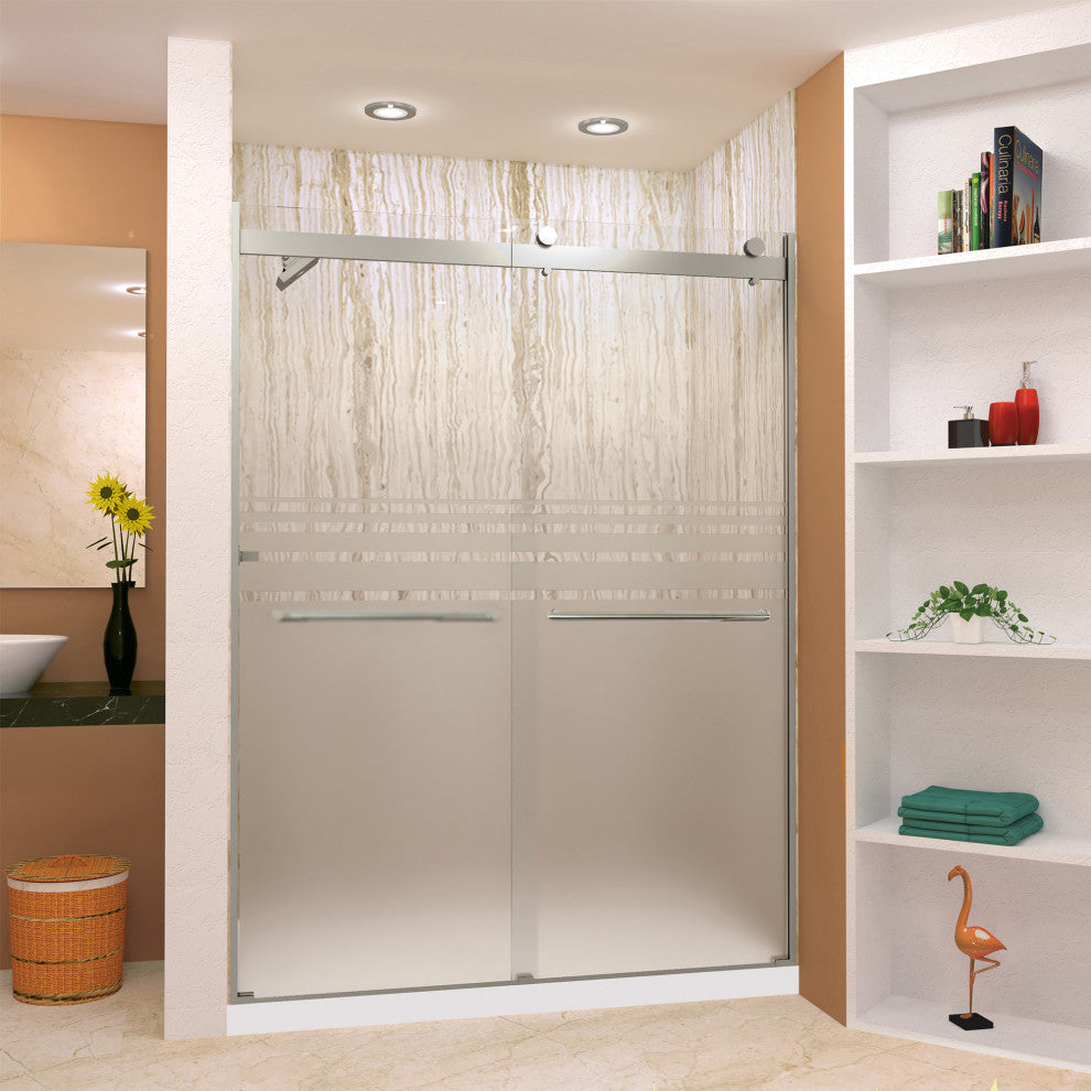 Transolid Brianna 60" W x 80" H Frameless Sliding Shower Door, Brushed Stainless
