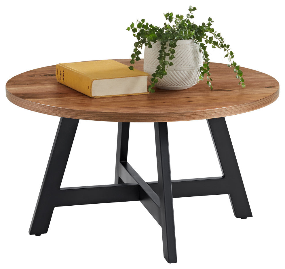 3-Piece Coffee Table Set Industrial Modern Round Coffee Table and 2 Side Tables