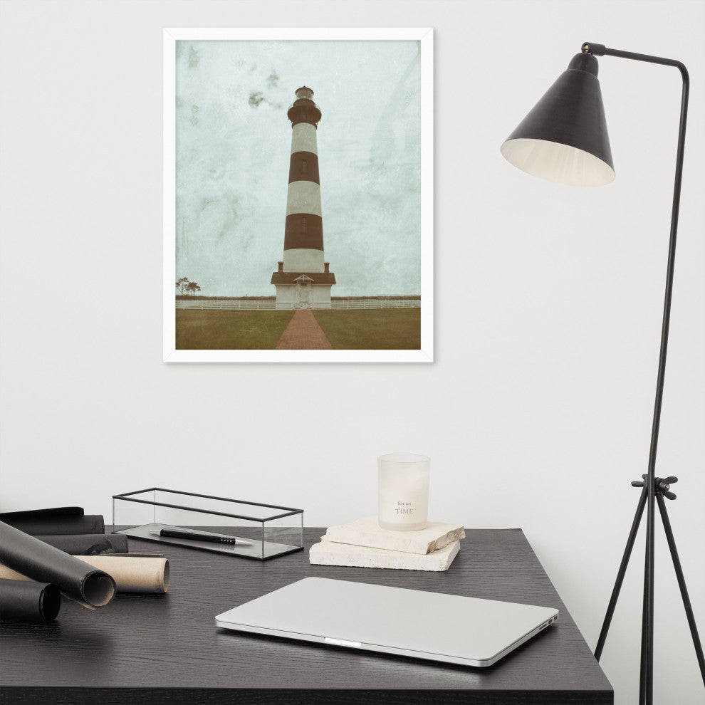 Aged Bodie Lighthouse Landscape Framed Photo Paper Wall Art Prints, White, 16" X 20"