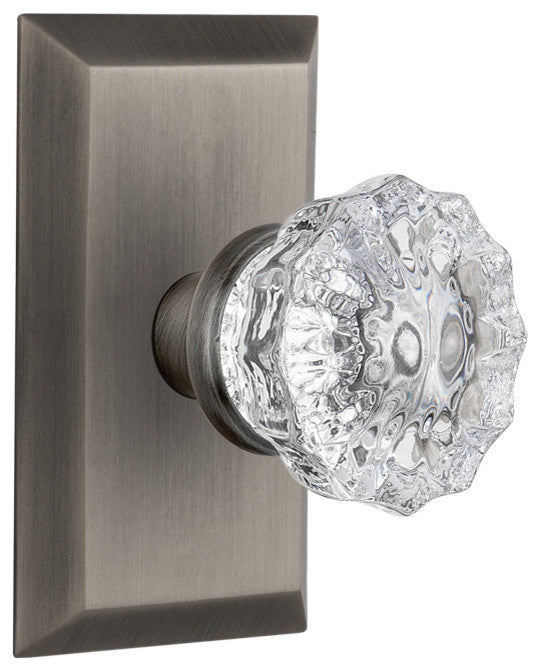 Studio Plate Passage Crystal Glass Door Knob, Antique Pewter