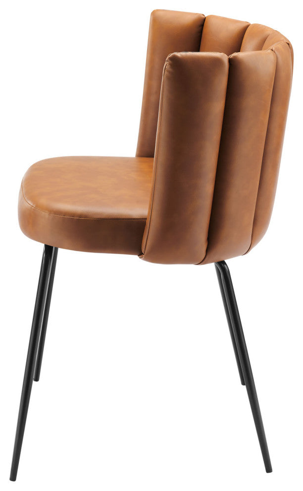 Dining Chair, Set of 2, Tan Black, Vegan Leather, Modern Bistro Hospitality