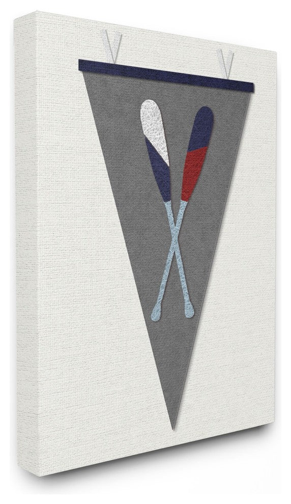 Stupell Ind. Pennant Oars Fabric Collage Gray Canvas Art, 30"x40"