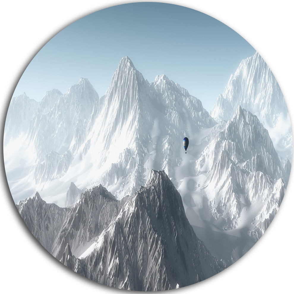 Hot Air Balloon Flying, Landscape Photo Round Metal Wall Art, 11"
