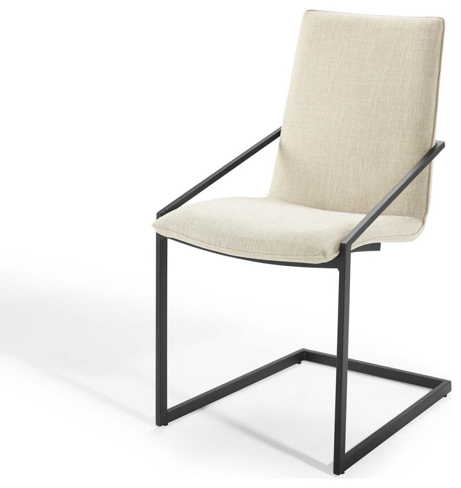 Side Dining Chair, Set of 2, Fabric, Metal, Black Beige, Cafe Bistro Restaurant