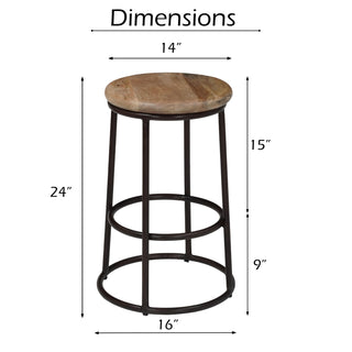 24" Mango Wood Counter Height Barstool With Iron Base Brown And Black