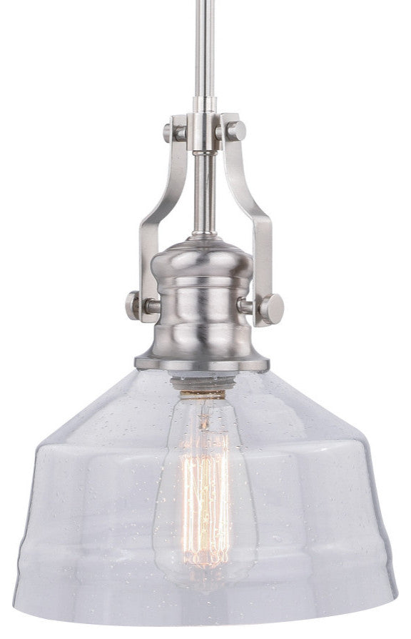 Beloit Farmhouse Pendant Ceiling Light Clear Glass, Satin Nickel, 9"wx17"hx9"d