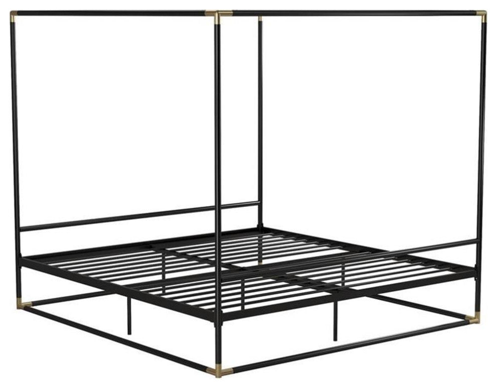 CosmoLiving Celeste Canopy Metal Bed King Size Frame in Black/Gold