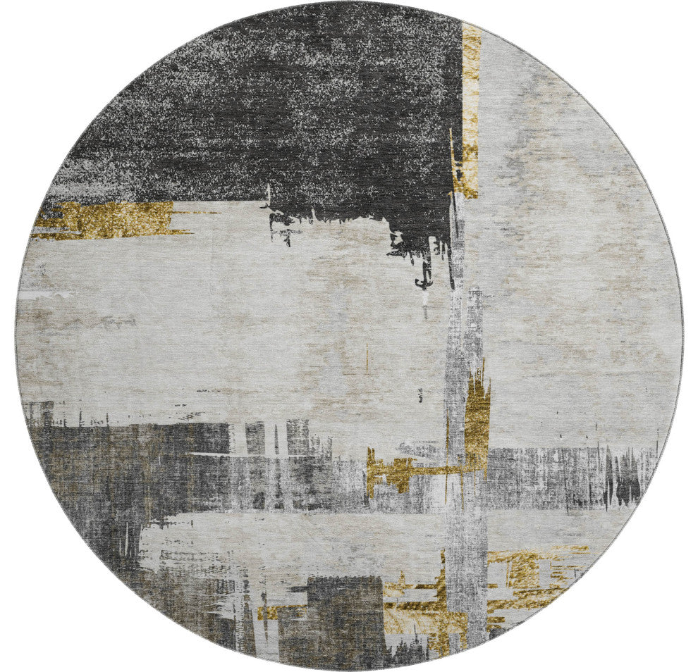 Premium Machine Washable Mayfield AMF624 Gray 8'' x 8'' Round Rug
