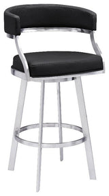Armen Living Dione 30" Metal & Faux Leather Swivel Bar Stool in Black/Chrome