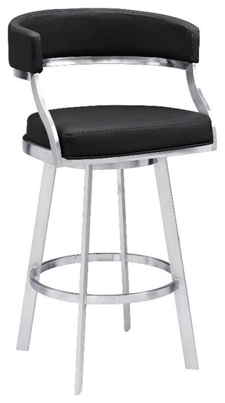 Armen Living Dione 30" Metal & Faux Leather Swivel Bar Stool in Black/Chrome