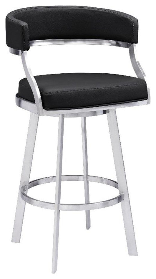 Armen Living Dione 30" Metal & Faux Leather Swivel Bar Stool in Black/Chrome