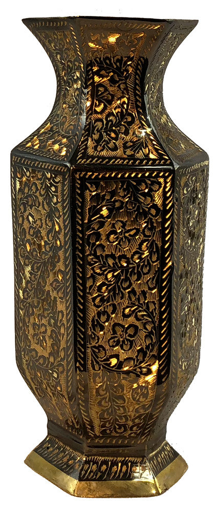 Natural Geo Brass Hexagonal Vintage Bottle Decor