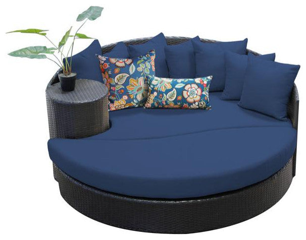 Belle Circular Sun Bed, Outdoor Wicker Patio Furniture Navy