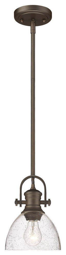Hines Mini Pendant, Rubbed Bronze, Seeded Glass