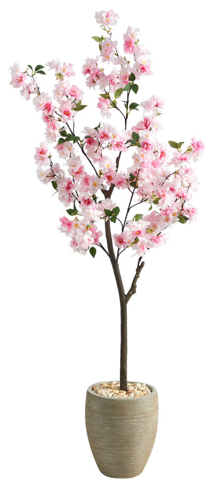 5.5' Cherry Blossom Artificial Tree, Sand Colored Planter