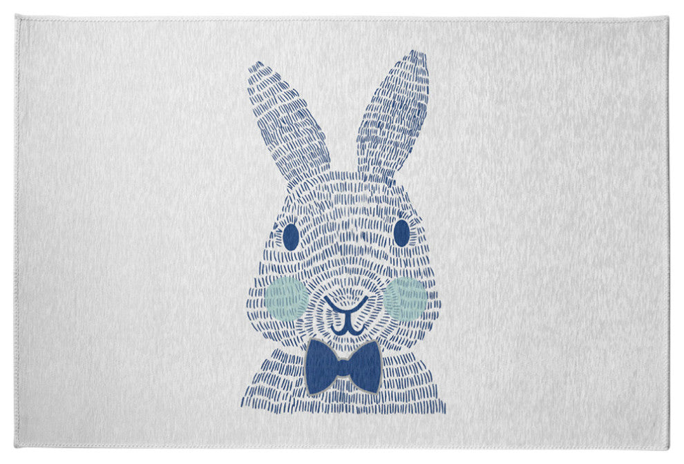 Monochrome Bunny Easter Chenille Rug, Dark Cobalt Blue, 4'x6'